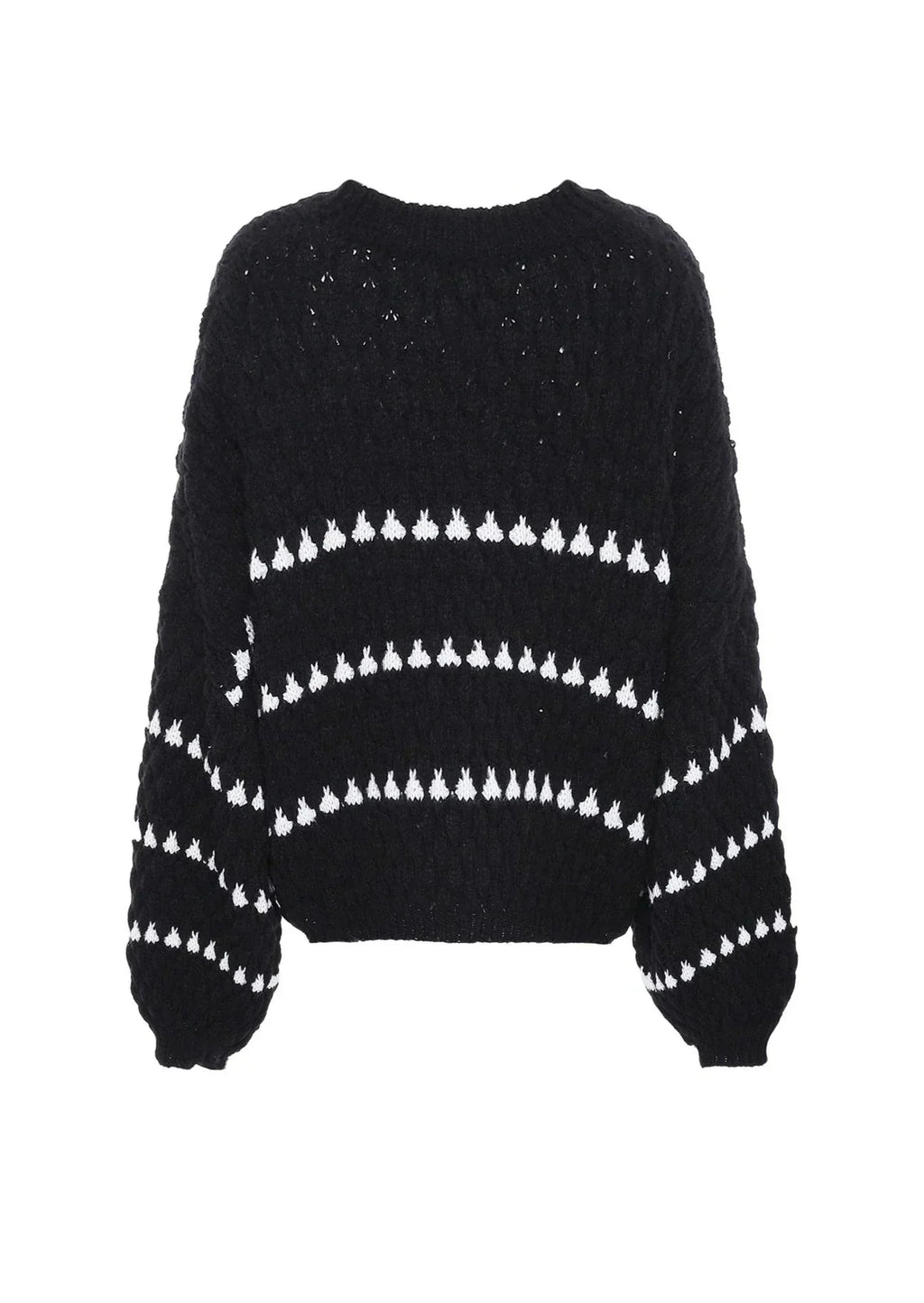 Cozy textured sweater featuring a patterned design, crafted from soft knit fabric for comfort and warmth in any season.