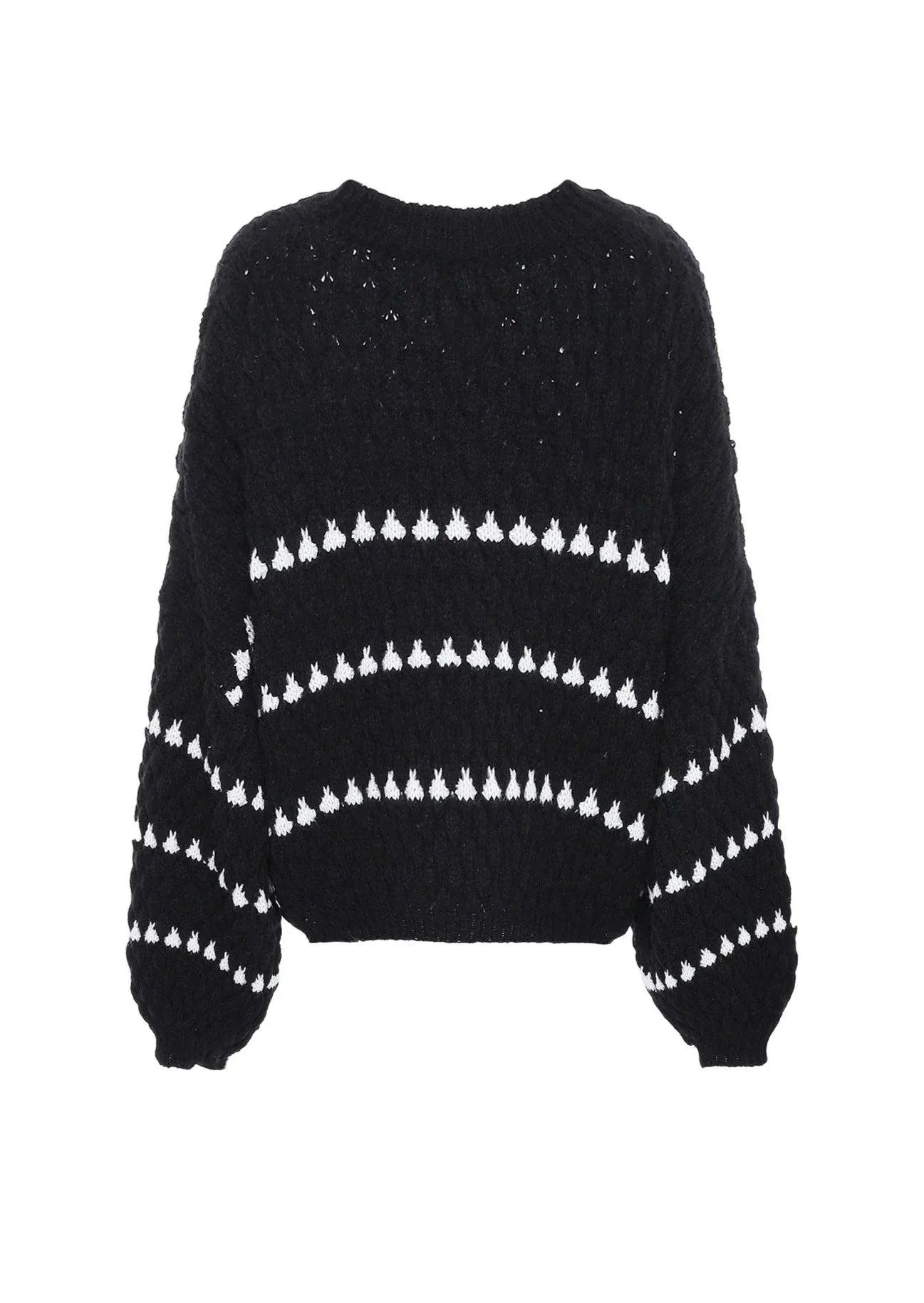 Cozy textured sweater featuring a patterned design, crafted from soft knit fabric for comfort and warmth in any season.