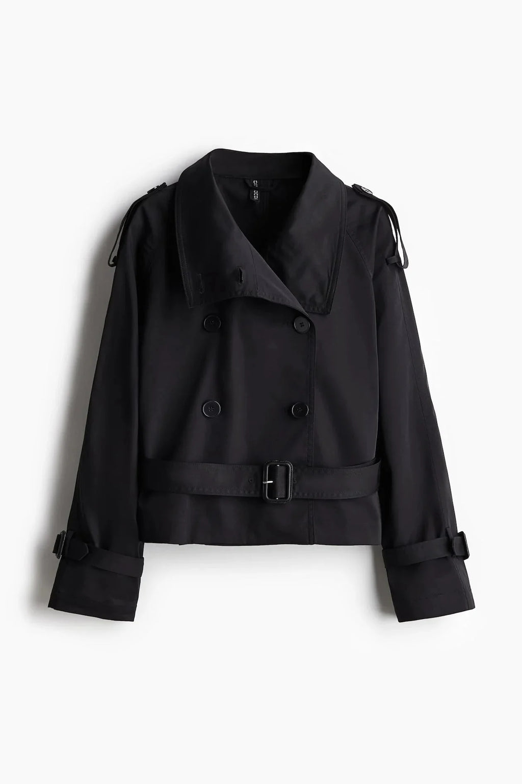 Women's beige short trench coat with belt, made from durable cotton blend, featuring a classic design and tailored fit.