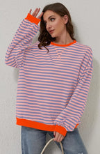 Casual striped sweater for women, featuring a relaxed fit and soft cotton blend material for comfort and easy layering.