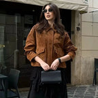 Women's casual zip-up bomber jacket made of soft cotton with side pockets and ribbed cuffs for a comfortable fit.