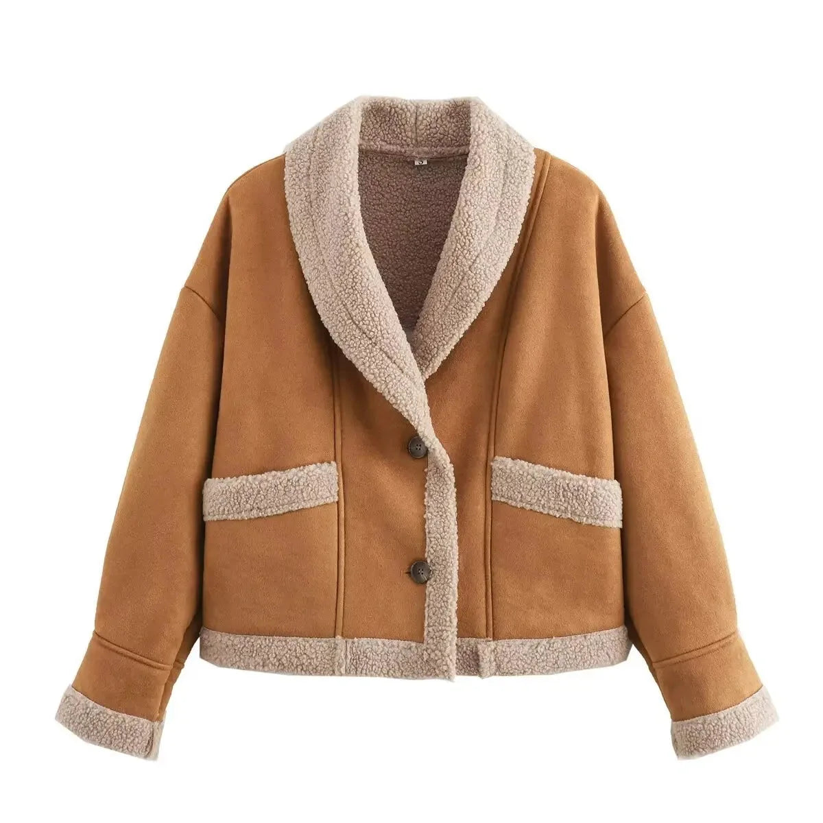 Women's oversized teddy coat made of soft fleece, featuring a wide collar and relaxed fit for comfort and warmth.