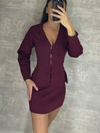 Women's knit skirt set featuring a long sleeve top, crafted from soft, breathable fabric, designed for comfort and…