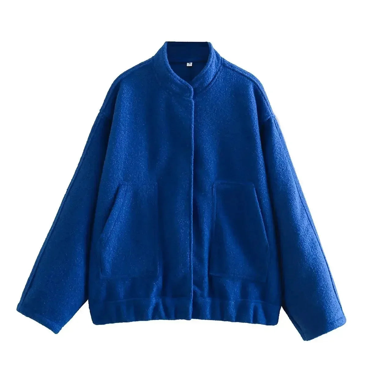 Women's oversized bomber jacket in lightweight fabric, featuring a button-front closure and casual fit for everyday wear.