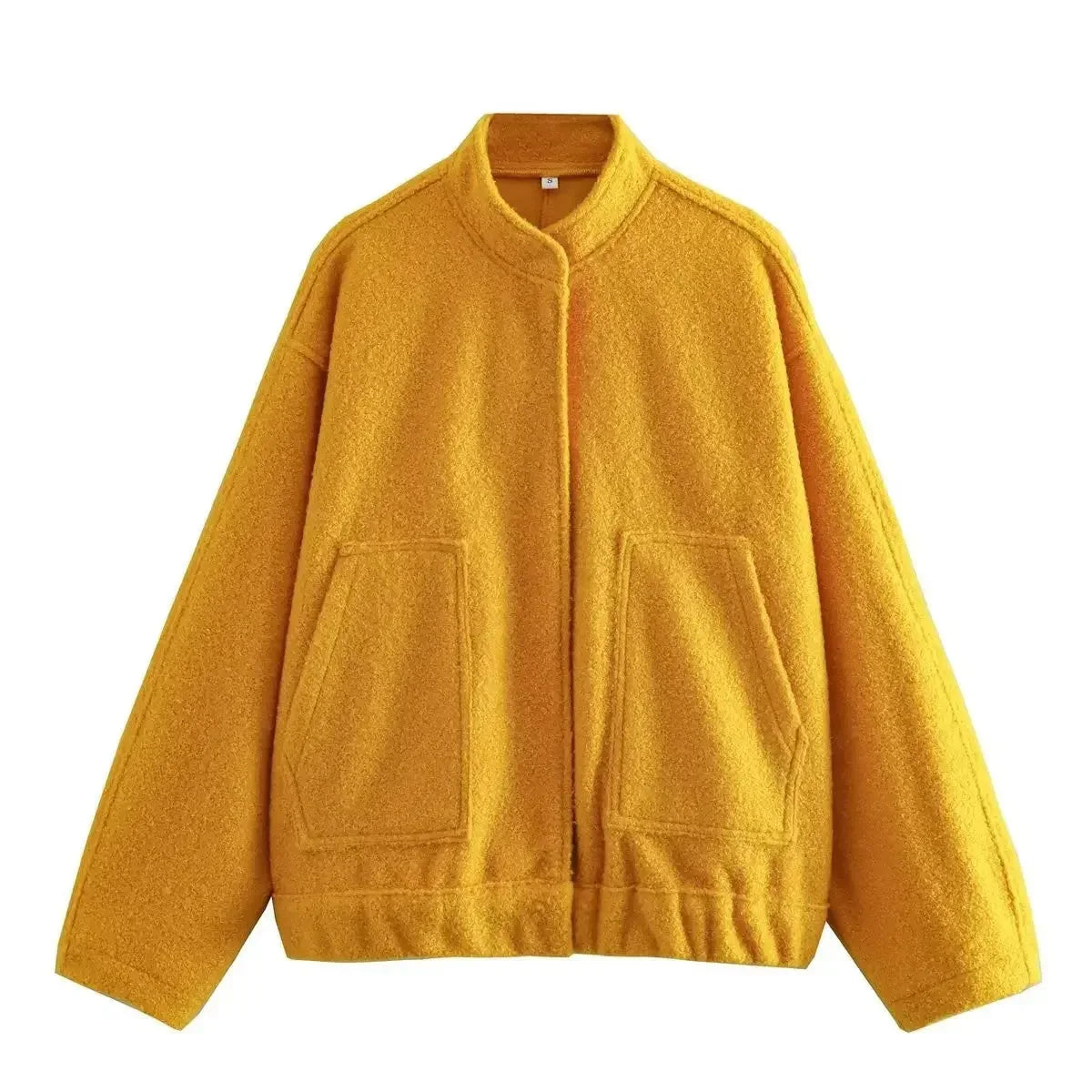 Women's oversized casual bomber jacket with button-front, featuring a lightweight fabric and a relaxed fit for everyday wear.