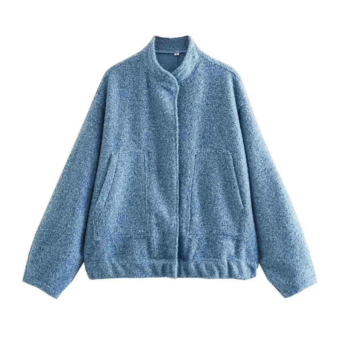 Women's oversized bomber jacket featuring a button-front design, crafted from soft cotton blend, perfect for casual wear.