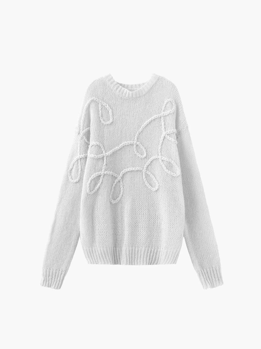 Alt text: Women's pullover sweater in soft fabric, featuring a textured swirl design ideal for layering in cooler weather.