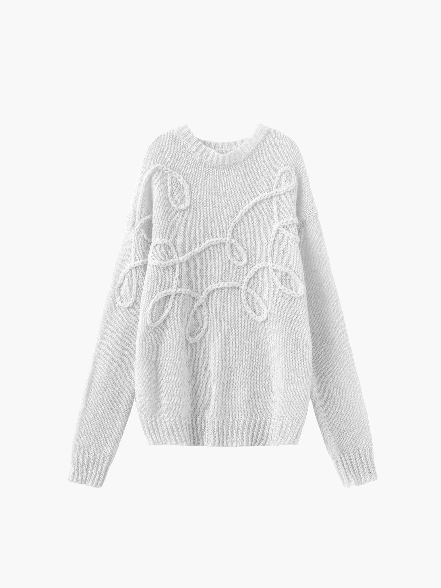 Alt text: Women's pullover sweater in soft fabric, featuring a textured swirl design ideal for layering in cooler weather.