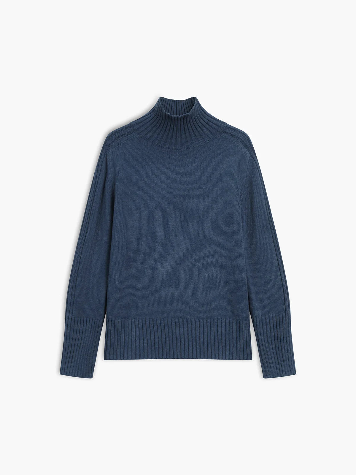 Women's ribbed mock neck knit sweater in soft fabric, featuring a fitted silhouette and textured ribbing for a cozy look.