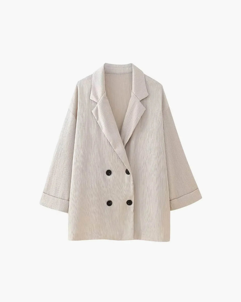 Women's relaxed fit satin jacket and pants set in soft material, featuring a sleek design and comfortable silhouette.