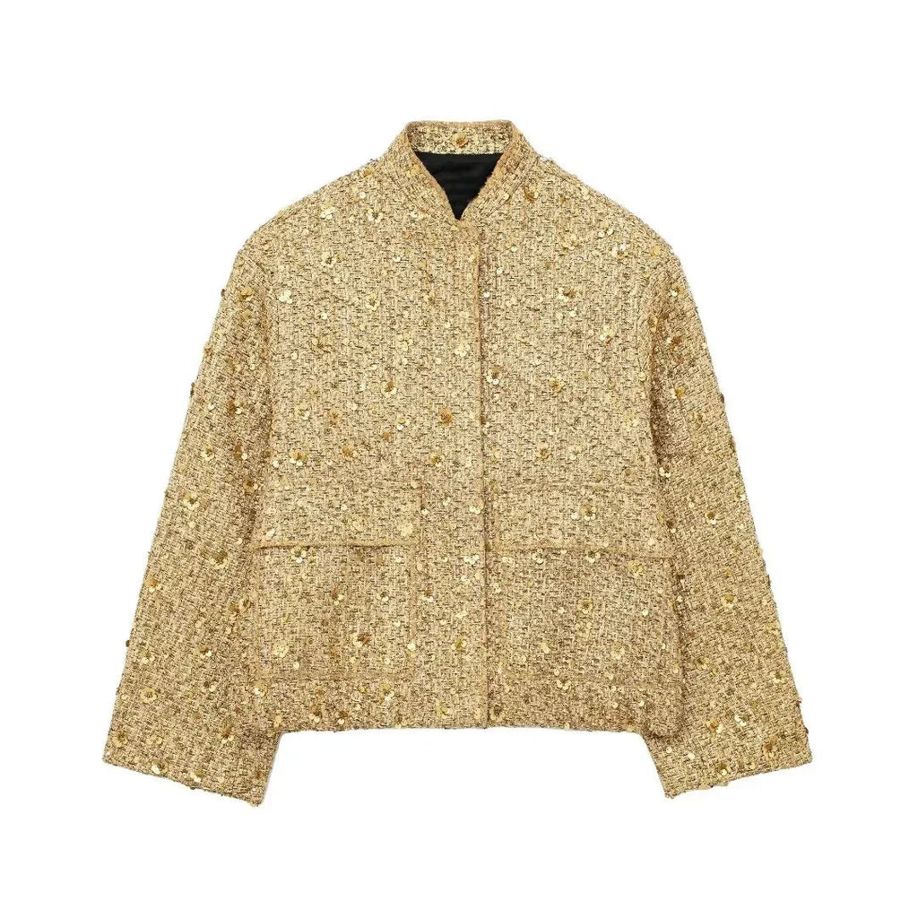 Women's sequin jacket featuring a modern design with shimmering sequins, perfect for adding sparkle to any outfit.