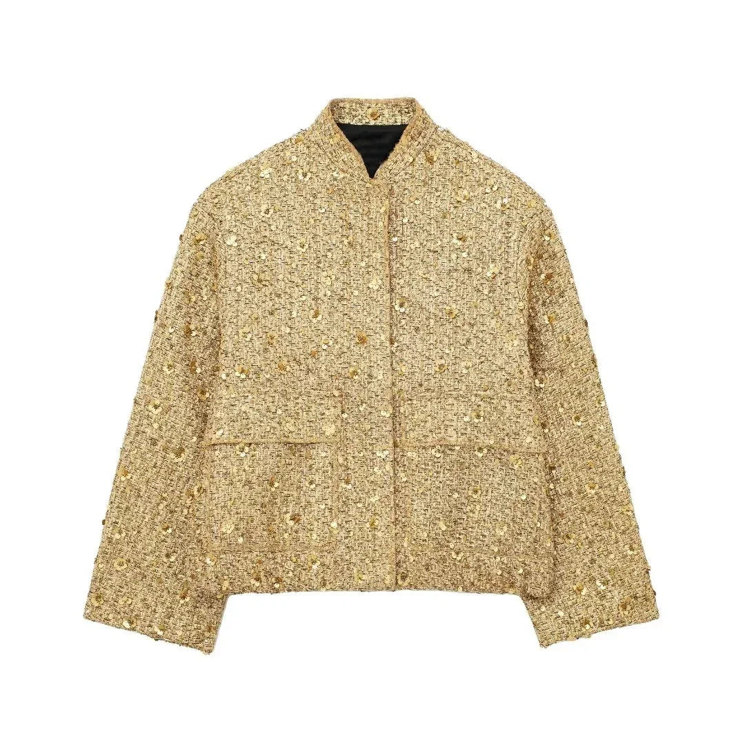 Women's sequin jacket featuring a modern design with shimmering sequins, perfect for adding sparkle to any outfit.
