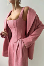 Women's fitted three-piece set featuring a tailored top, crafted from breathable cotton blend in a chic, contemporary design.