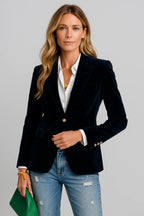 Women's tailored velvet blazer featuring a single button closure, crafted from soft velvet with a sleek, fitted design.