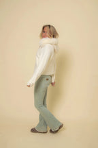 Women's taupe pullover sweater with a cozy faux fur collar, made from soft, comfortable fabric for casual wear.