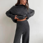 Women's relaxed fit turtleneck loungewear set in soft fabric, featuring a cozy design and comfortable fit for everyday wear.