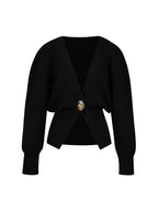 Women's V-neck cardigan crafted from soft knit fabric, featuring a unique button trim and a slim fit design for everyday…