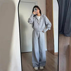 Women's knitted cotton loungewear set with a zipper-front design, offering comfort and style for relaxed days at home.